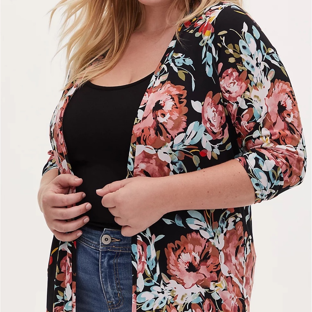 Torrid Black Floral Cardigan - Plus Size 00